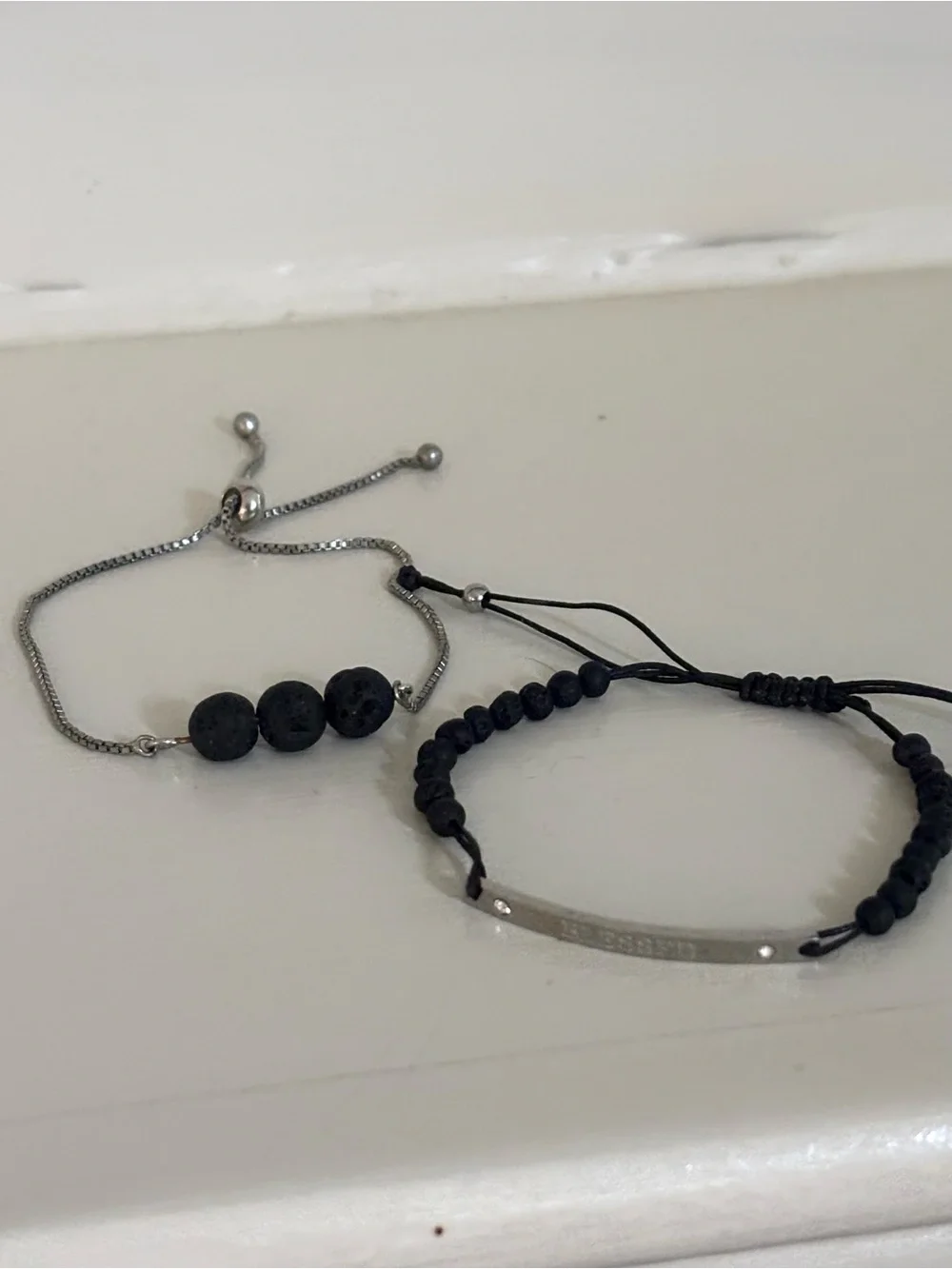 Black Lava Bead and Cord Bracelet Set to Use with Essential Oils